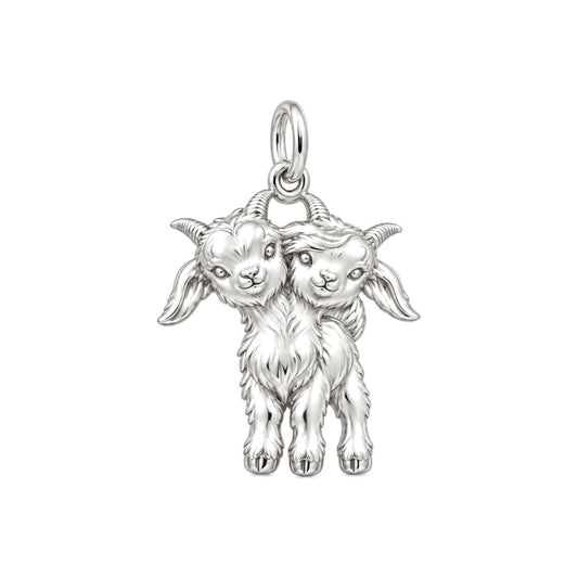 Playful Twin Goats Charm Bracelet – Personalized Mom Gift – silver charm, front view
