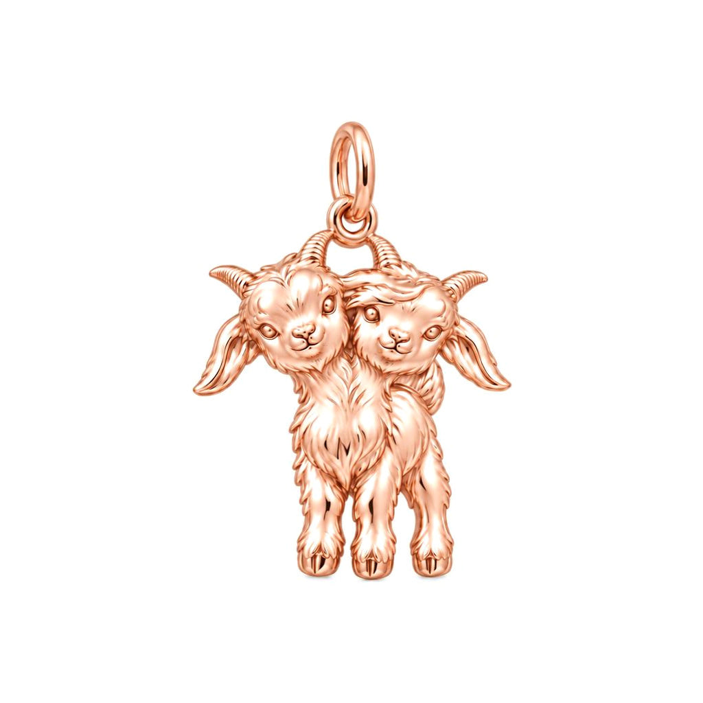 Playful Twin Goats Charm Bracelet – Personalized Mom Gift – rose gold charm, front view