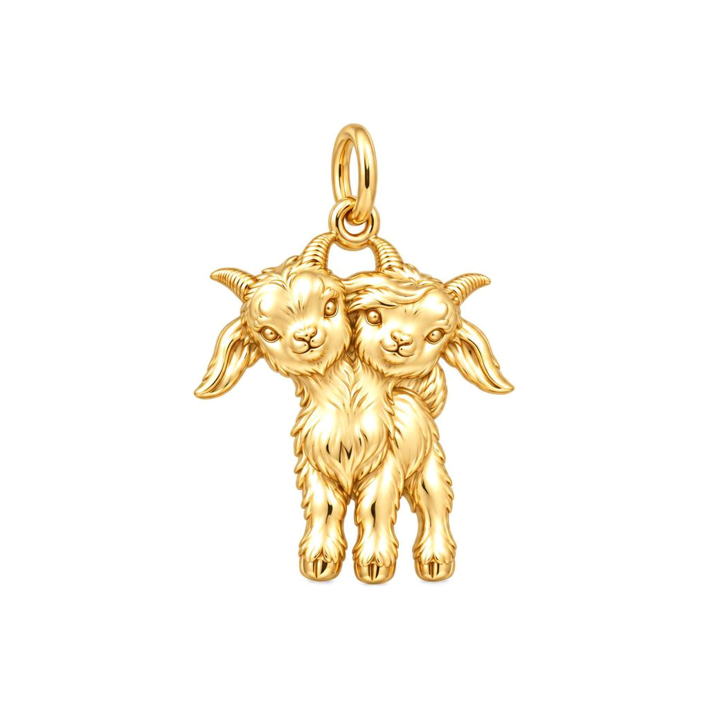 Playful Twin Goats Charm Bracelet – Personalized Mom Gift – 18K gold charm, front view