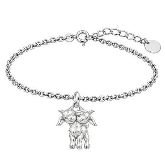 Playful Twin Goats Charm Bracelet Set – silver, front view