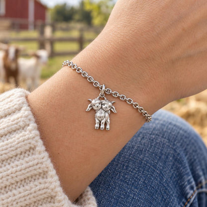 Playful Twin Goats Charm Bracelet Set – worn / in use