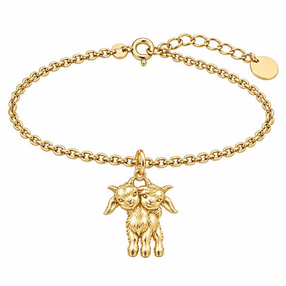 Playful Twin Goats Charm Bracelet Set – 18K gold, front view