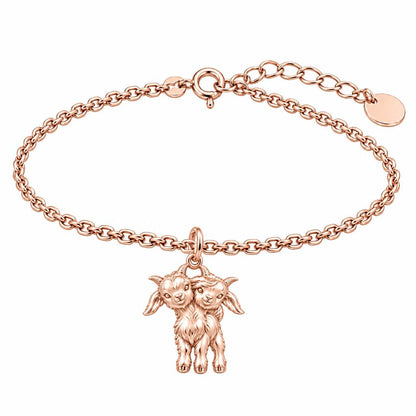 Playful Twin Goats Charm Bracelet Set – rose gold, front view