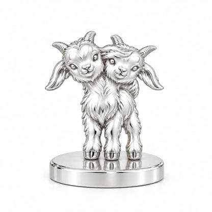 Playful Twin Goats Keepsake Plaque – silver, front view