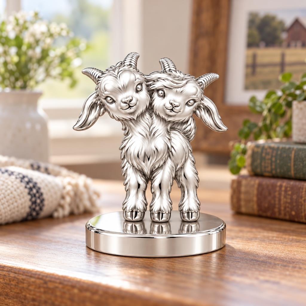 Playful Twin Goats Keepsake Plaque – worn / in use