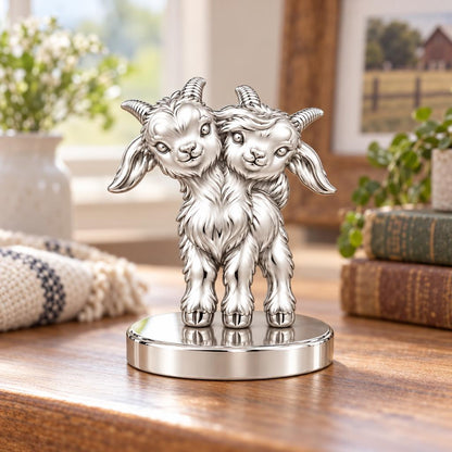Playful Twin Goats Keepsake Plaque – worn / in use