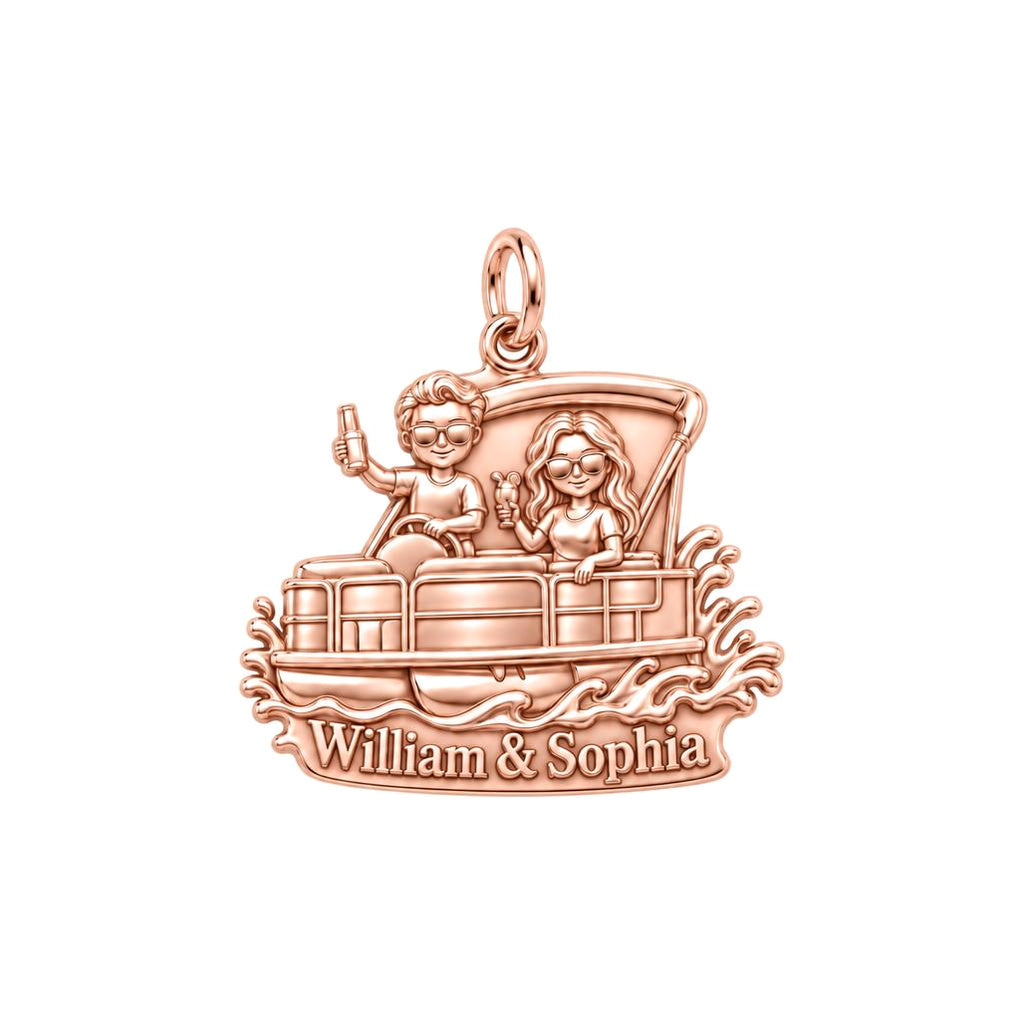 Pontoon Boat Life Charm Bracelet – Personalized Couple Gift – rose gold 3 cm charm, front view