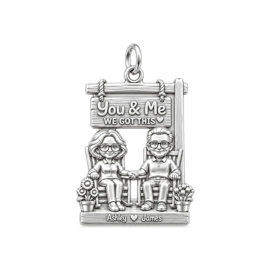 Porch Rocking Couple Charm Bracelet – Personalized Couple Gift – silver plated 3 cm charm, front view