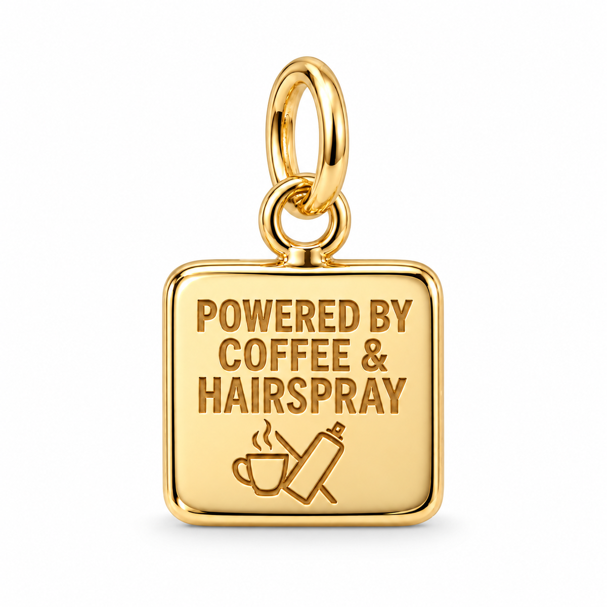 Powered by Coffee & Hairspray Dangle Charm | Gold | sha256:de26b8405fb186e6d6ac0d12f56472492bde485b6fea8c5772a2c0092daa577a