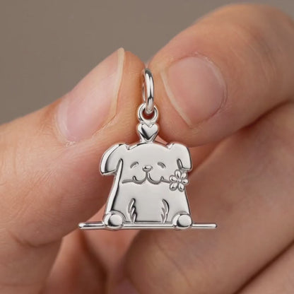 Peeking Pup with Flower Charm and Polyester Cord Bracelet Set