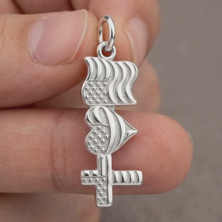 Patriotic Faith and Love Charm and Polyester Cord Bracelet Set