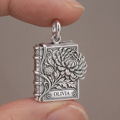 Personalized November Chrysanthemum Birth Flower Book Charm