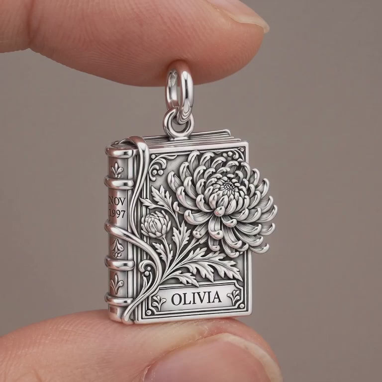 Personalized November Chrysanthemum Birth Flower Book Charm