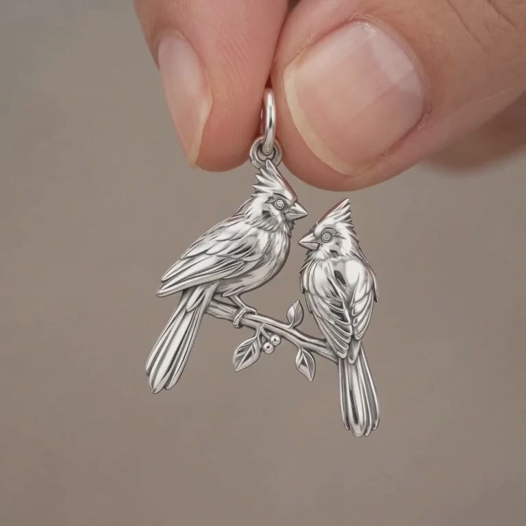 Cardinal Couple on a Branch Charm and Polyester Cord Bracelet Set