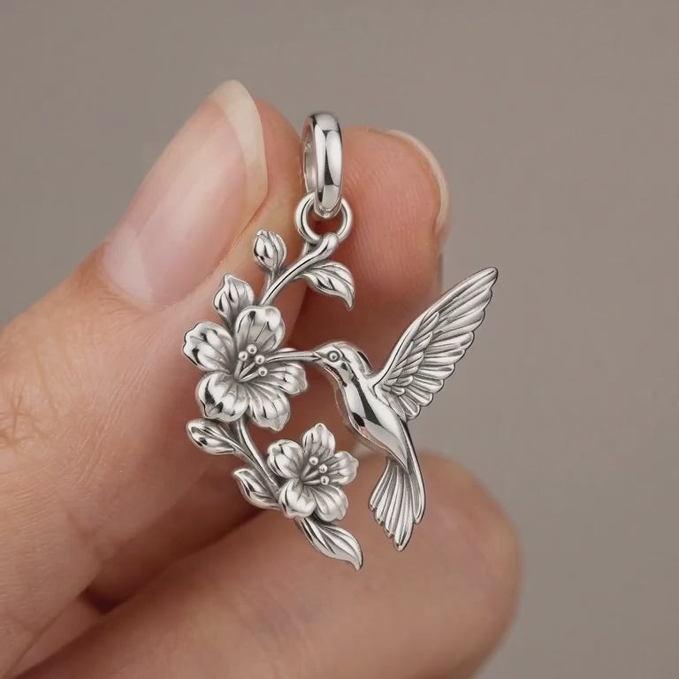 Hummingbird and Cherry Blossom Charm Bracelet – Personalized Mom Gift – product video