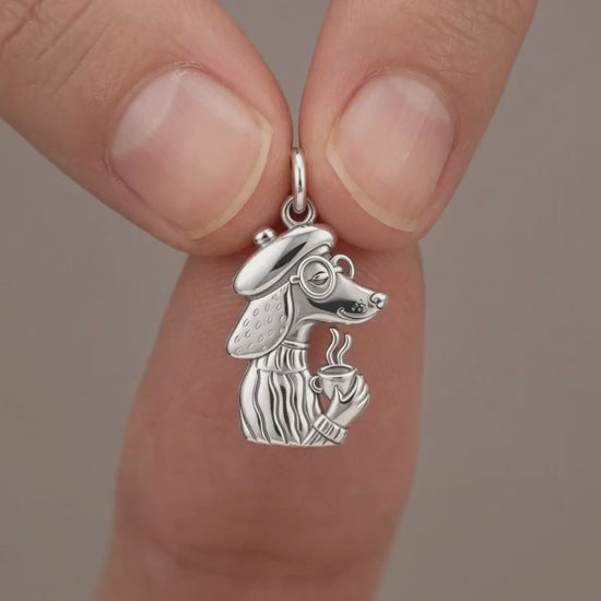 Artisan Poodle With Coffee Charm and Polyester Cord Bracelet Set