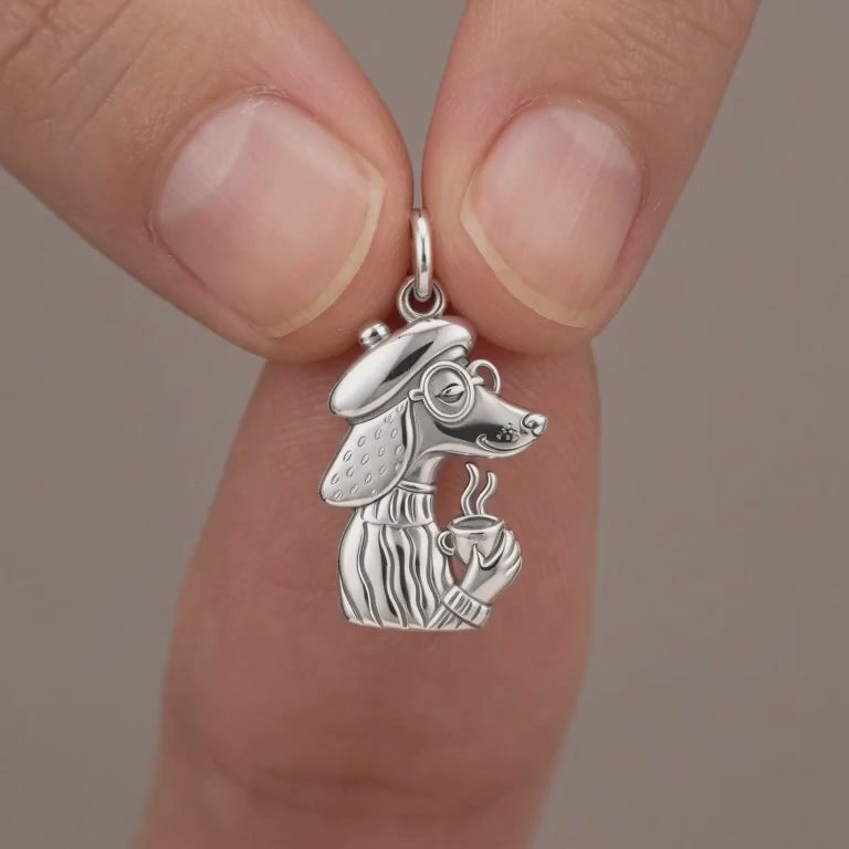 Artisan Poodle With Coffee Charm and Polyester Cord Bracelet Set