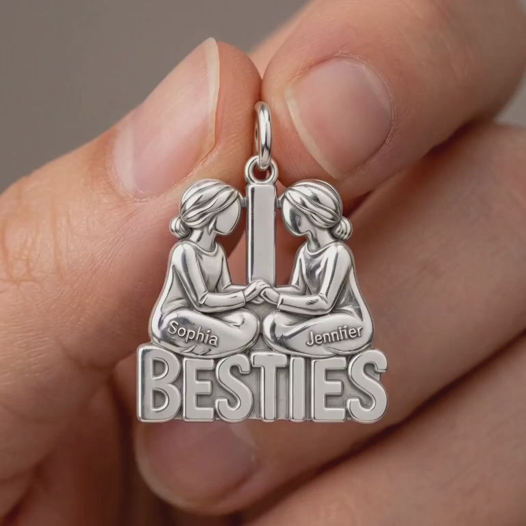 Besties Holding Hands Charm and Polyester Cord Bracelet Set