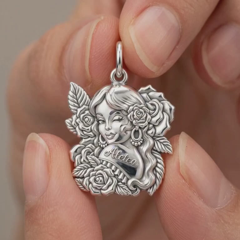 Floral Rose Tattoo Girl Charm Bracelet – Personalized Mom Gift – product video