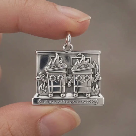 Work Fires Dumpster Duo Charm Bracelet – Personalized Colleague Gift – product video