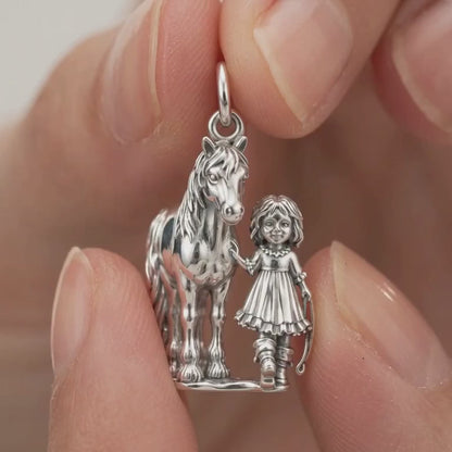 Girl and Horse Best Friends Charm and Polyester Cord Bracelet Set