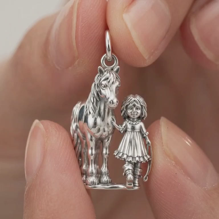 Girl and Horse Best Friends Charm and Polyester Cord Bracelet Set