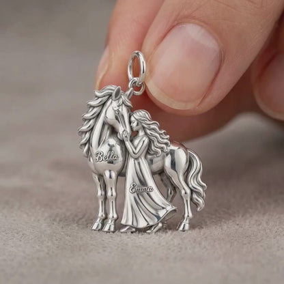Gentle Spirit Horse and Girl Charm and Polyester Cord Bracelet Set