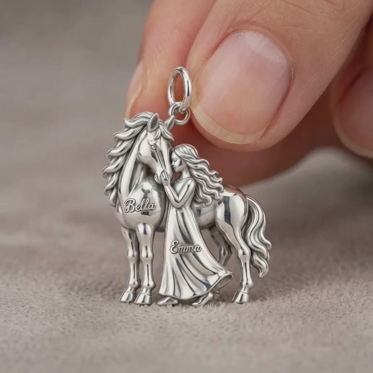 Gentle Spirit Horse and Girl Charm and Polyester Cord Bracelet Set