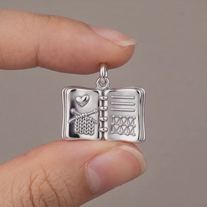 Knitting Pattern Notebook Charm and Polyester Cord Bracelet Set