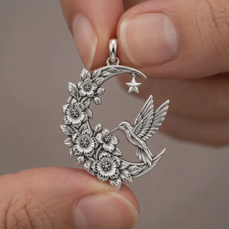 Hummingbird and Moon Blossom Charm Bracelet – Personalized Mom Gift – product video