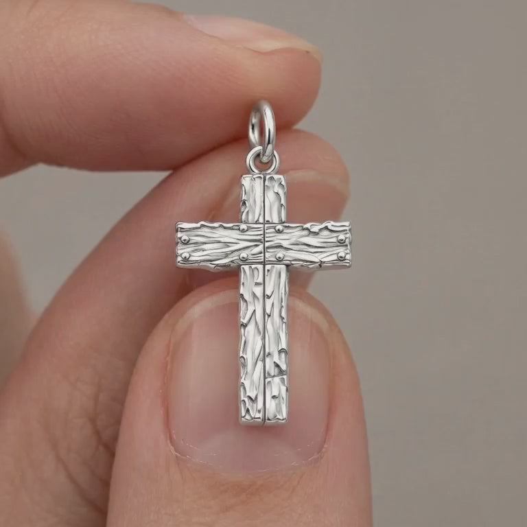 Rustic Bark Cross Charm and Polyester Cord Bracelet Set