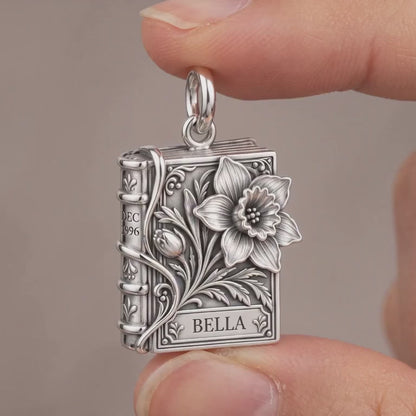 December Narcissus Birth Month Book Charm and Polyester Cord Bracelet Set