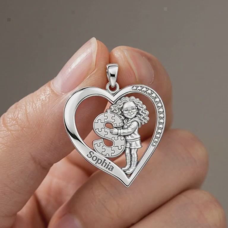 Puzzle Piece Initial Heart Charm and Polyester Cord Bracelet Set