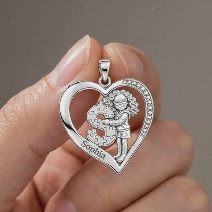Puzzle Piece Initial Heart Charm and Polyester Cord Bracelet Set