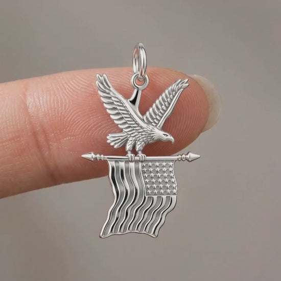 Eagle and American Flag Charm and Polyester Cord Bracelet Set