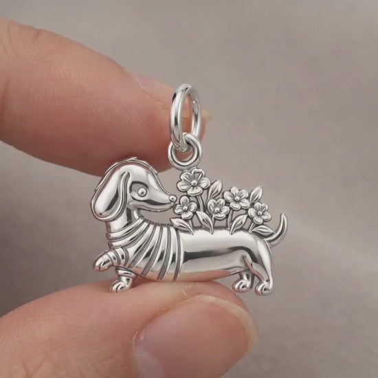 Floral Sweater Dachshund Charm and Polyester Cord Bracelet Set