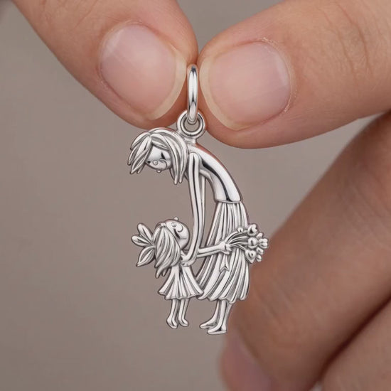 Mother and Child Bouquet Charm and Polyester Cord Bracelet Set