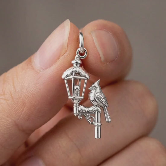 Winter Cardinal Lamp Post Charm and Polyester Cord Bracelet Set