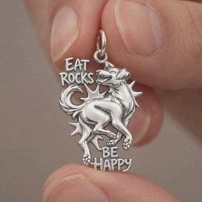 Eat Rocks Be Happy Charm and Polyester Cord Bracelet Set