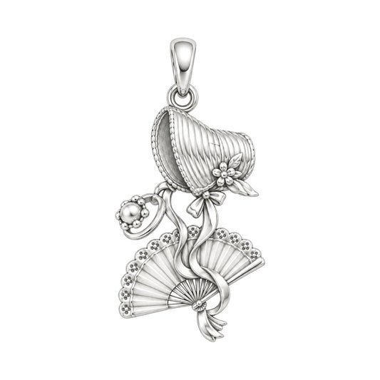 Price And Prejudice Regency Sunday Bonnet Charm and Polyester Cord Bracelet Set – silver charm, front view