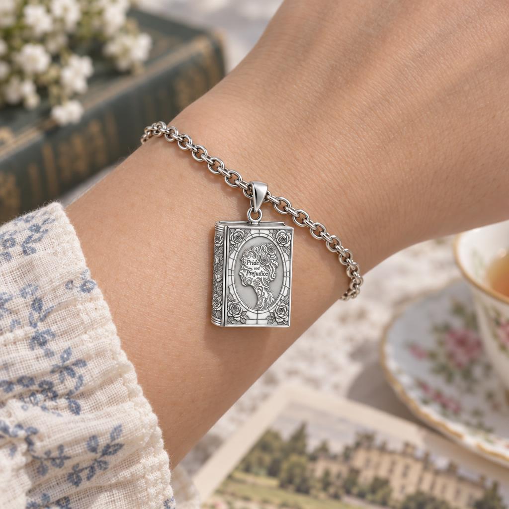 Pride and Prejudice Book Charm Bracelet Set – worn / in use
