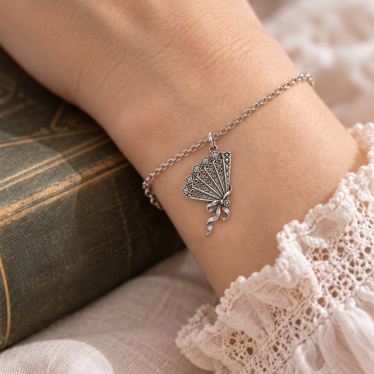 Pride and Prejudice Fan Charm and Polyester Cord Bracelet Set