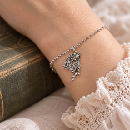Pride and Prejudice Fan Charm and Polyester Cord Bracelet Set