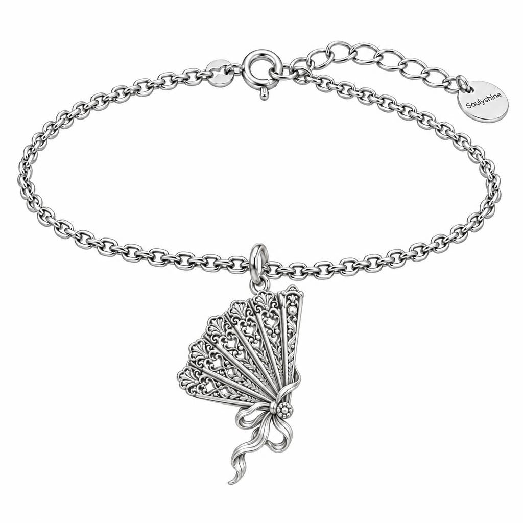 Pride and Prejudice Fan Charm Bracelet Set – silver, front view