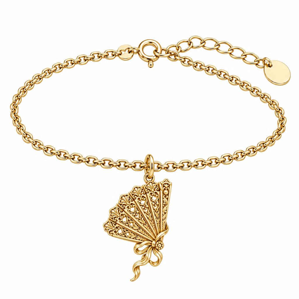 Pride and Prejudice Fan Charm Bracelet Set – 18K gold, front view