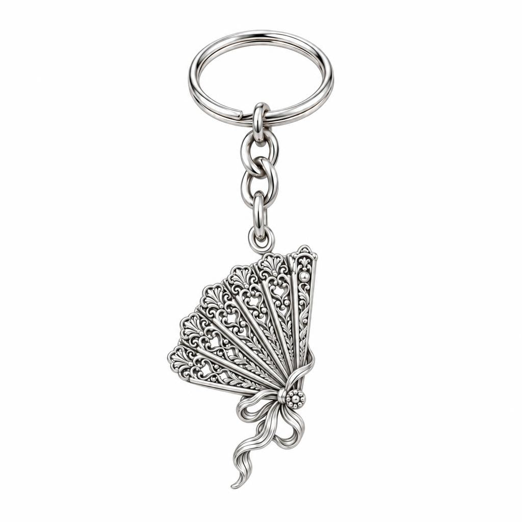 Pride and Prejudice Fan Charm Keychain – silver, front view