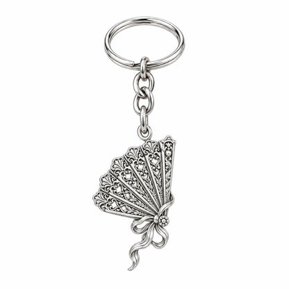 Pride and Prejudice Fan Charm Keychain – silver, front view