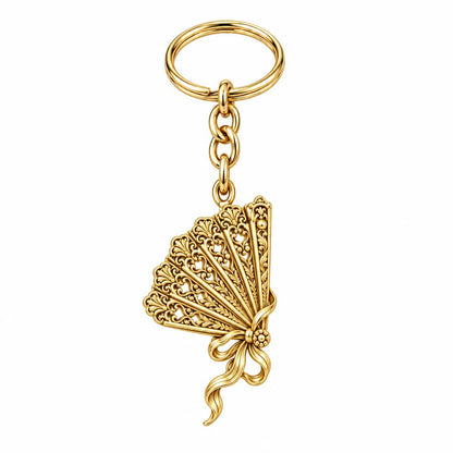 Pride and Prejudice Fan Charm Keychain – 18K gold, front view