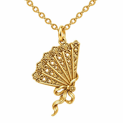 Pride and Prejudice Fan Charm Necklace Set – 18K gold, front view