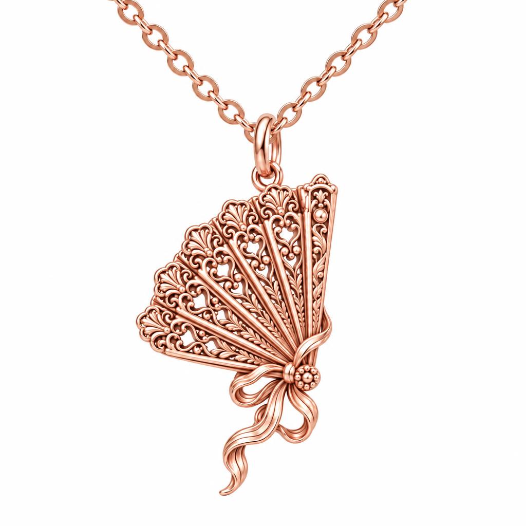 Pride and Prejudice Fan Charm Necklace Set – rose gold, front view